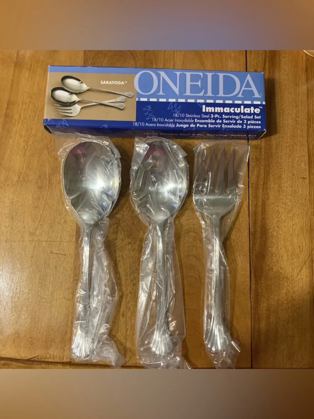 3 pc set Oneida SARATOGA Flatware Casserole Spoons & Cold Meat Serving Fork NEW